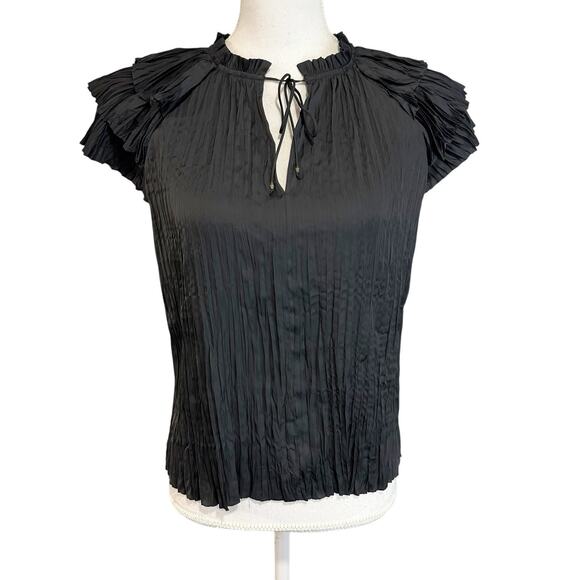 NWT Ulla Johnson Womens Mara Top Noir Black Size 0 Japanese Satin Plisse Pleat - Picture 5 of 11